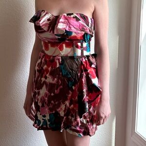 Express multi-color short strapless dress
